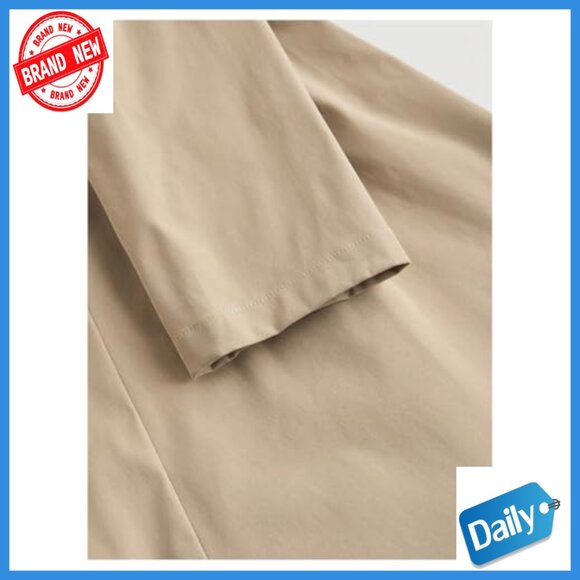 Women's Trench Coat Double Breasted Lapel Puff Sleeve A-Line Jacket Outerwear - Picture 5 of 5